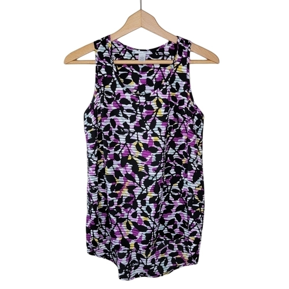 Halogen | Black Magenta Yellow Floral & Stripe Tank Blouse Size XS